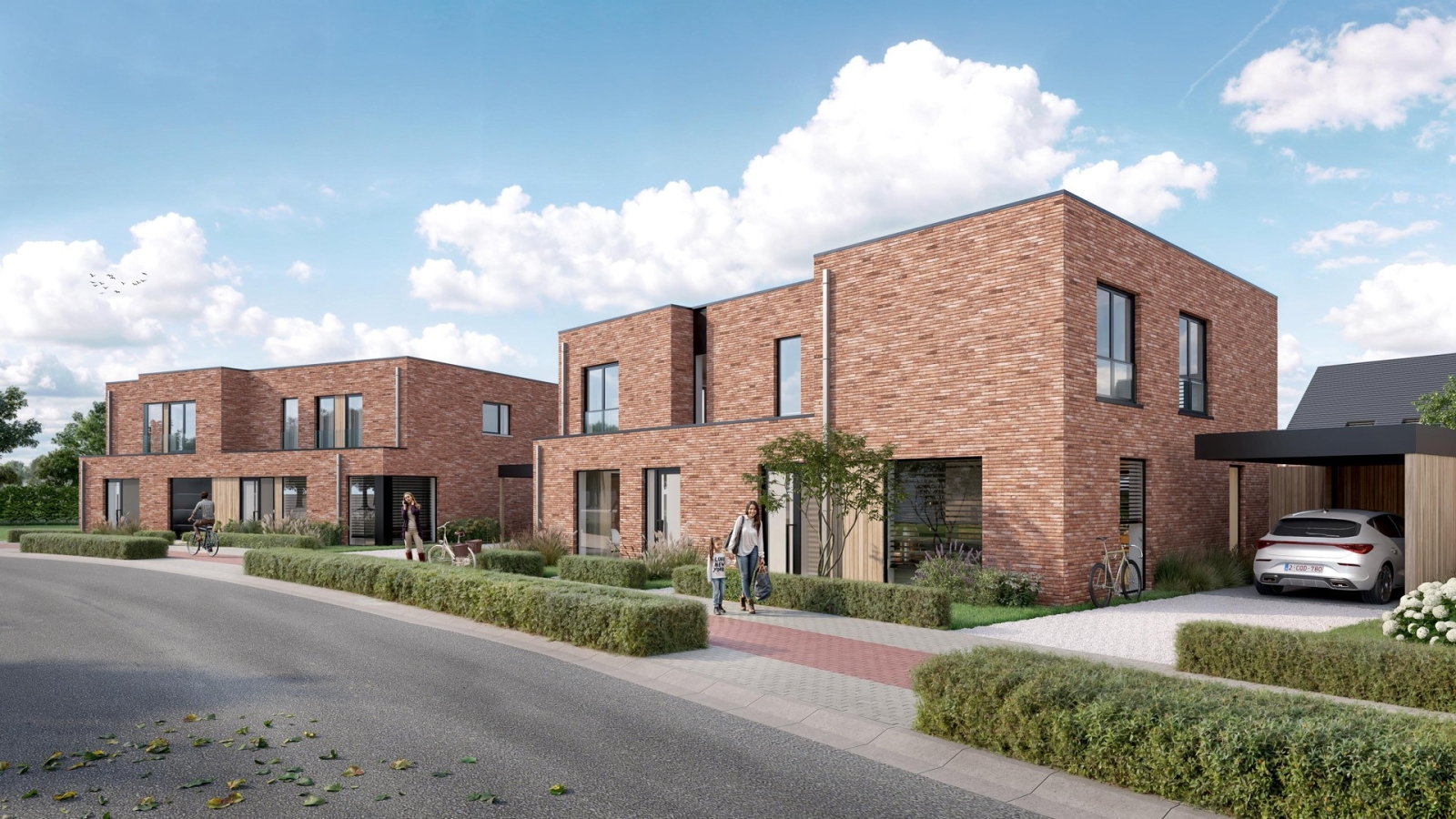 Halfopen nieuwbouwwoning in de Honzebroekstraat te Roeselare.