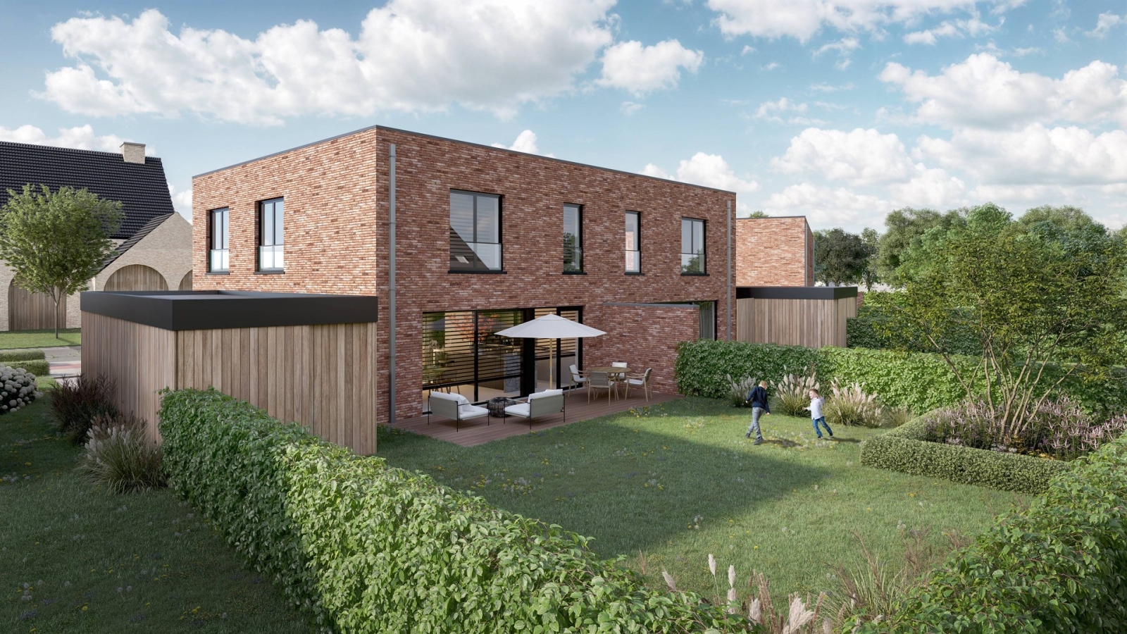 Halfopen nieuwbouwwoning in de Honzebroekstraat te Roeselare.